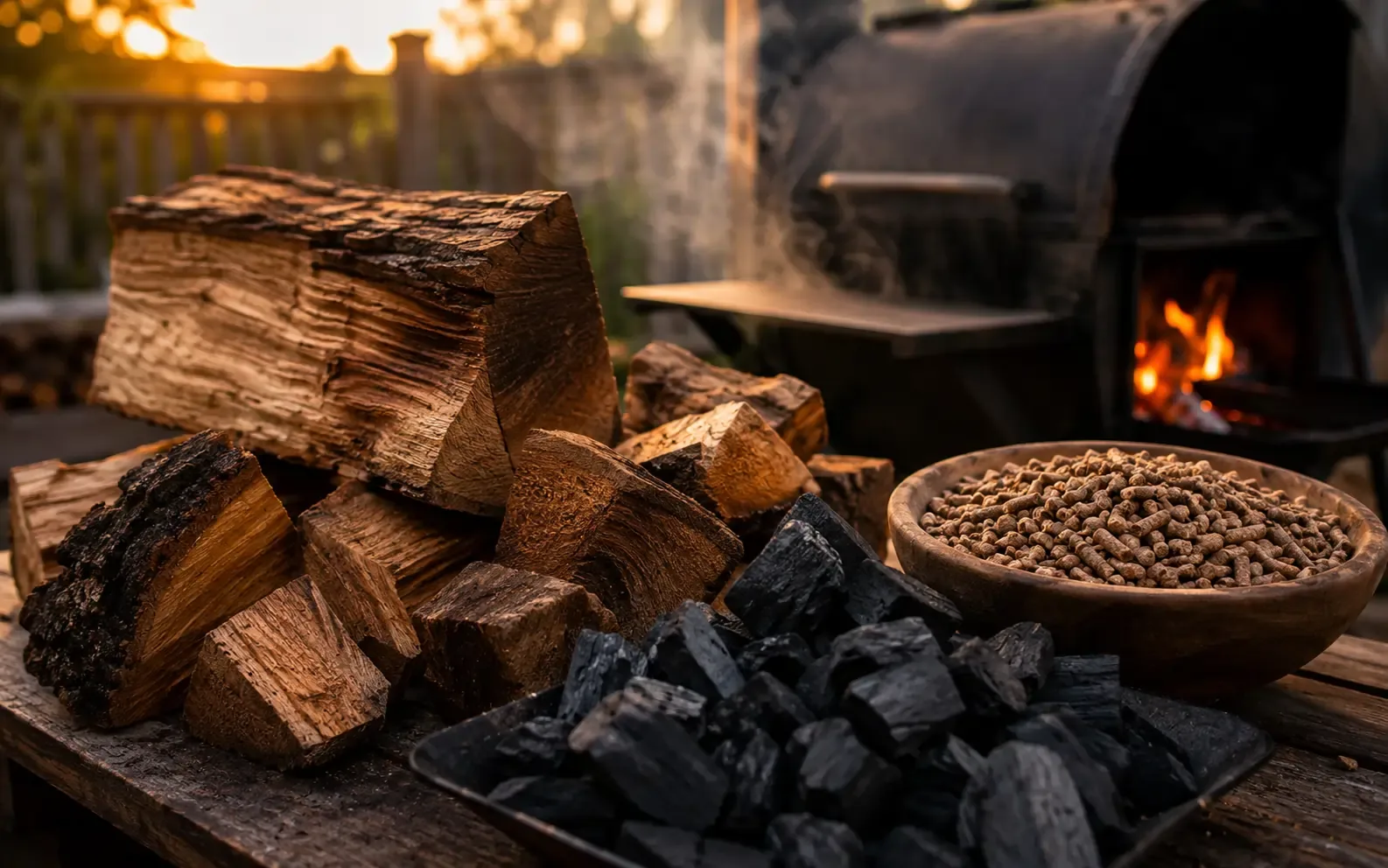 BBQ wood chunks and charcoal for smoking and grilling