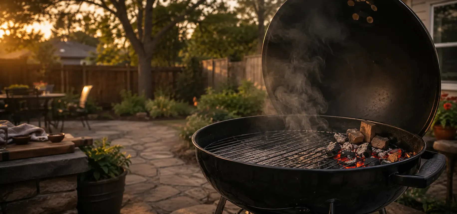 Charcoal grill basics with lit coals vents and clean smoke