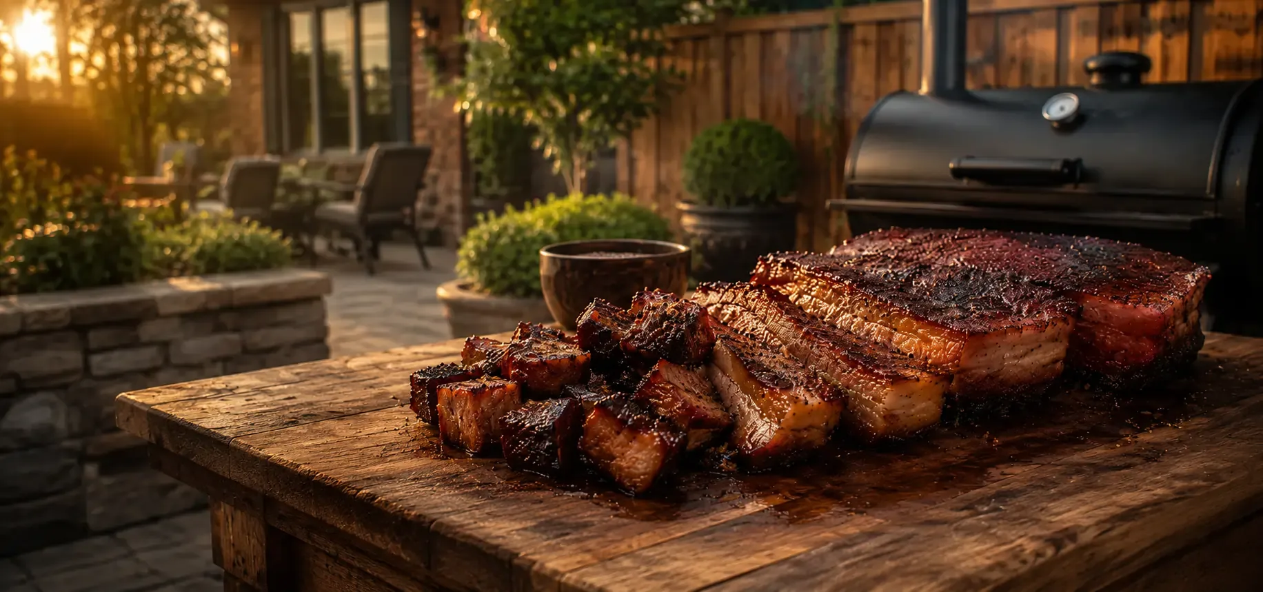 Smoked pork belly with crispy bark and rendered fat
